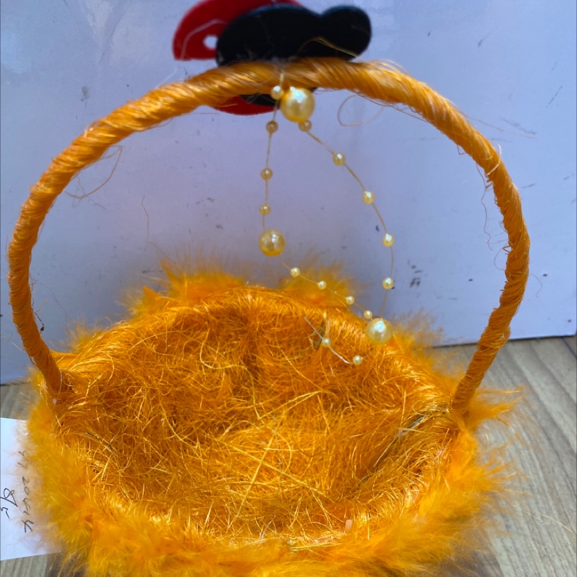 复活节塑料麻丝鸡毛圆边手提篮子复活节装饰复活节手工制作礼物详情图3