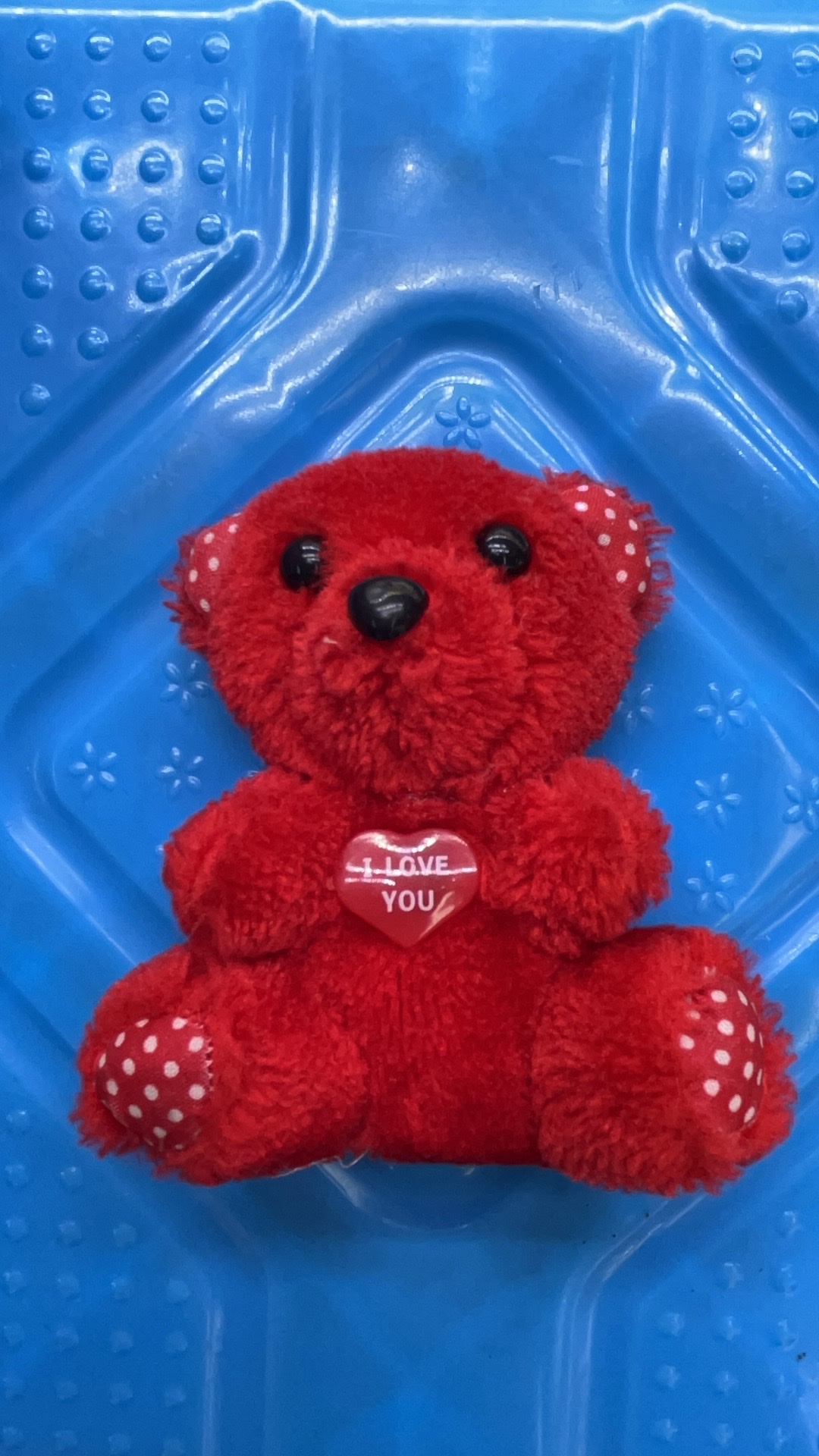 15*12公分红色压力绒点子布贴塑料机心小熊