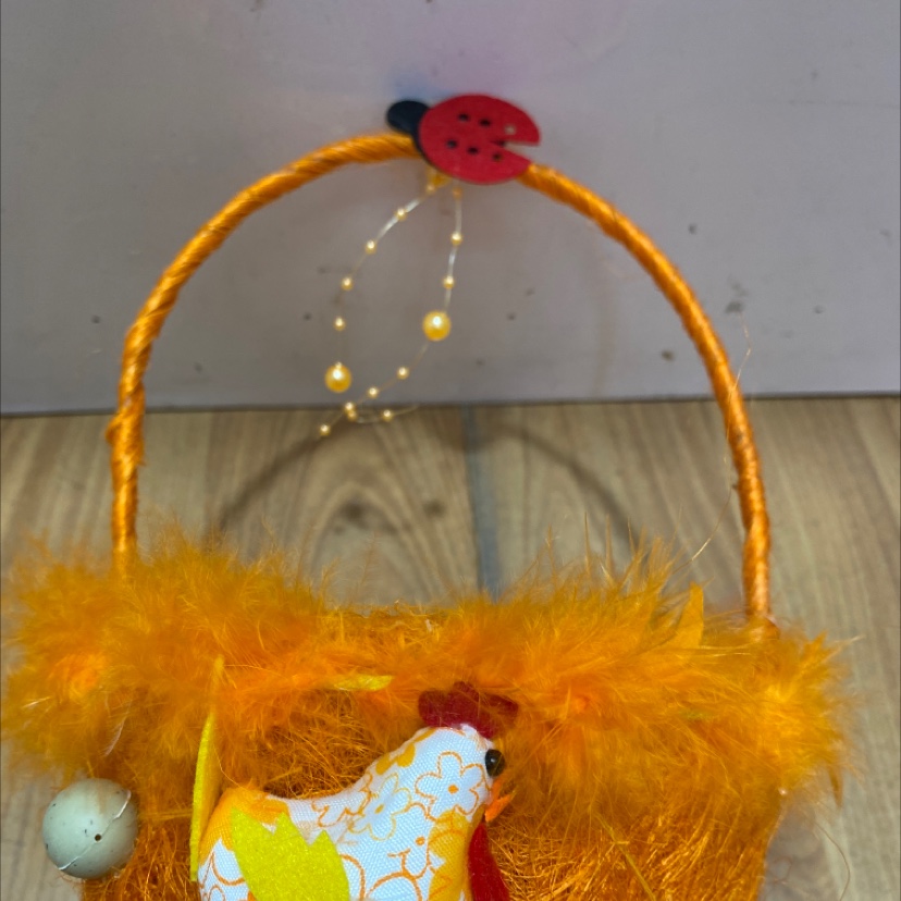 复活节塑料麻丝鸡毛圆边手提篮子复活节装饰复活节手工制作礼物详情图2