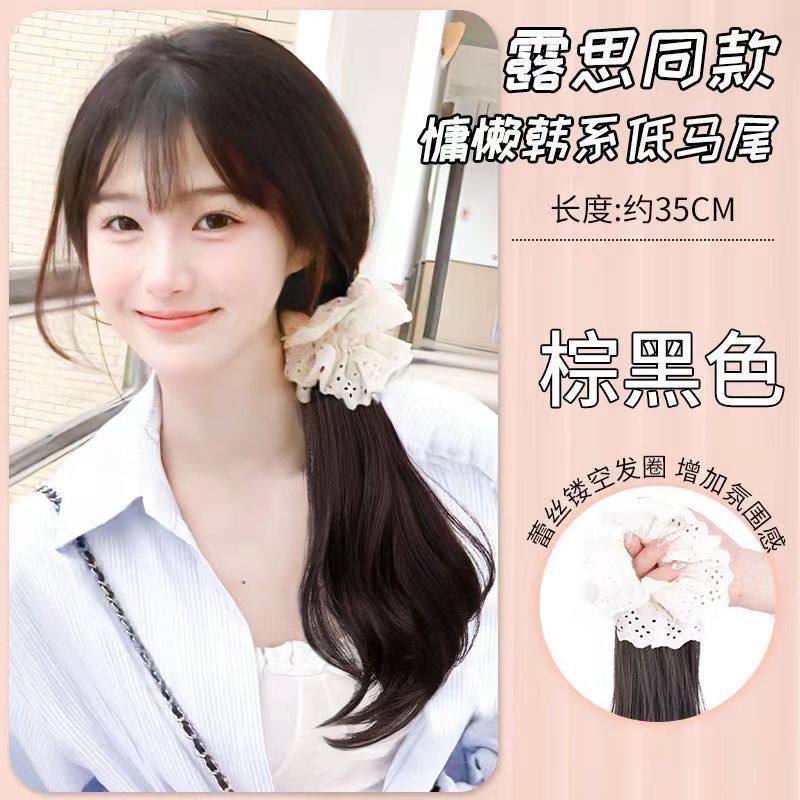 露思同款玫瑰花朵马尾蕾丝发圈抓夹层次波浪卷仿真发甜美马尾辫子详情图3