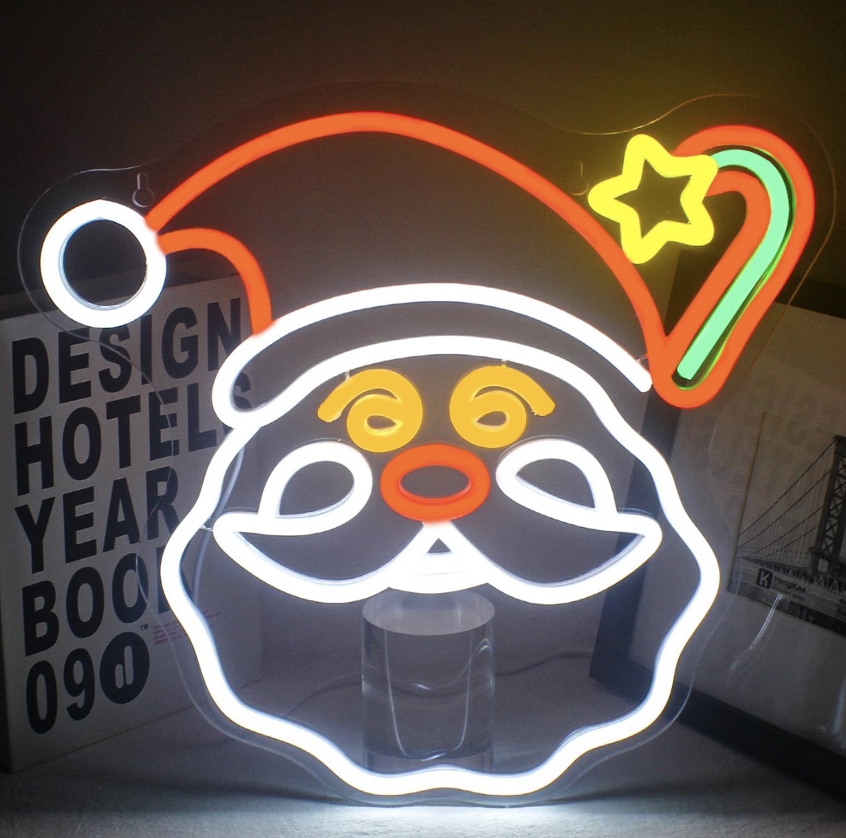 Merry Christmas圣诞老人霓虹灯，圣诞老人星星霓虹灯，霓虹灯标志墙壁装饰，USB供电开关