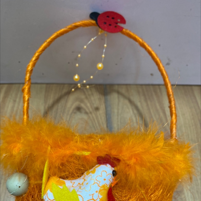 复活节塑料麻丝鸡毛圆边手提篮子复活节装饰复活节手工制作礼物细节图
