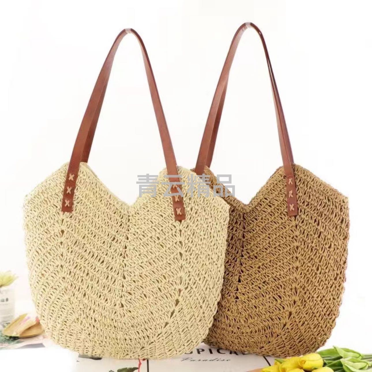 New hand-woven bag, large-capacity single-shoulder women's bag, textured underarm bag, seaside vacation forest-style French straw bag, woven bag, straw bag, Lafite straw bag, women's straw artistic woven bag, women's straw artistic woven bag detail image 11