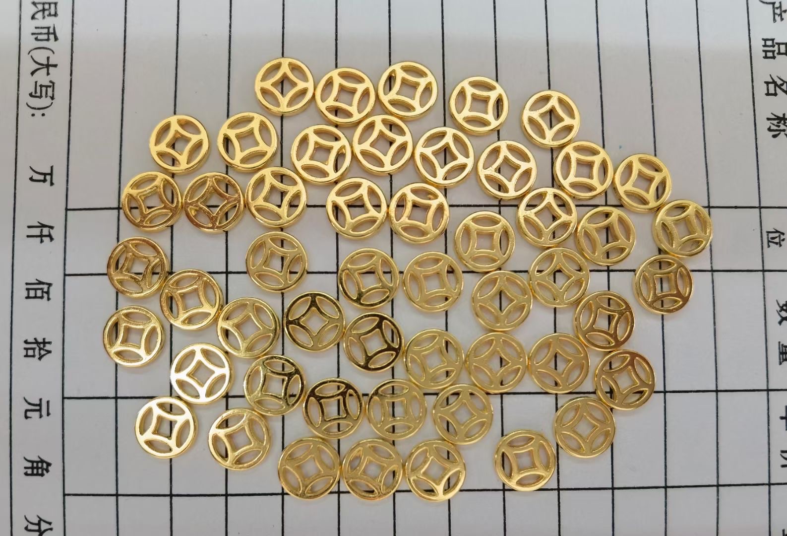 diy making of golden hollowed-out copper coins, copper coin spacers, handcrafted bracelets, necklaces, earrings, materials and accessories details Picture