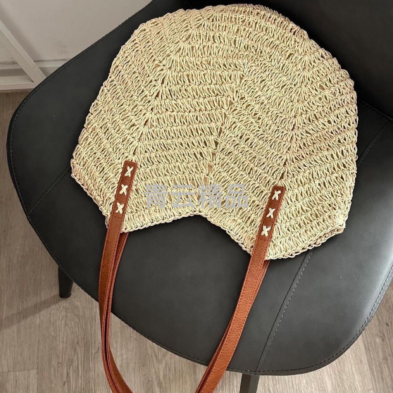 New hand-woven bag, large-capacity single-shoulder women's bag, textured underarm bag, seaside vacation forest-style French straw bag, woven bag, straw bag, Lafite straw bag, women's straw artistic woven bag, women's straw artistic woven bag detail image 6