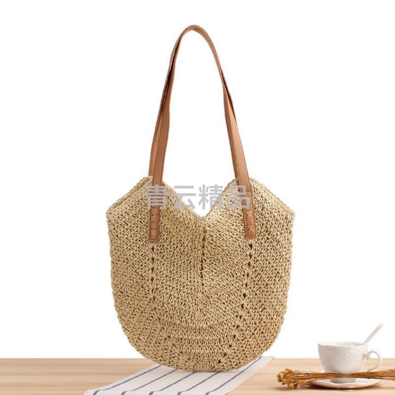 New hand-woven bag, large-capacity single-shoulder women's bag, textured underarm bag, seaside vacation forest-style French straw bag, woven bag, straw bag, Lafite straw bag, women's straw artistic woven bag, women's straw artistic woven bag Specification image