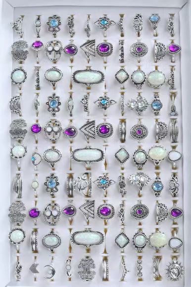 Ancient silver mixed style mixed color resin imitation gemstone ring