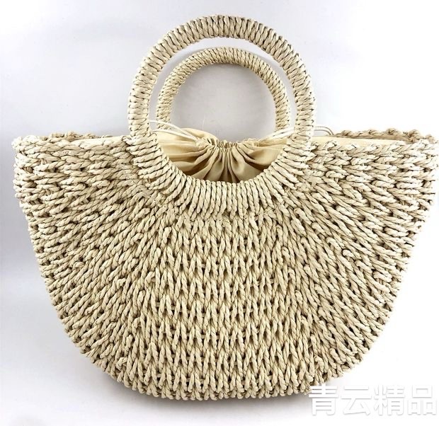 Paper rope woven bags, women's crossbody straw woven bags, small round bucket handbags, hand-woven straw woven bags, hollowed-out hand-woven bags, wholesale, customizable woven bags, straw woven bags, Lafite straw woven bags, women's straw woven bags, artistic straw woven bags detail image 3