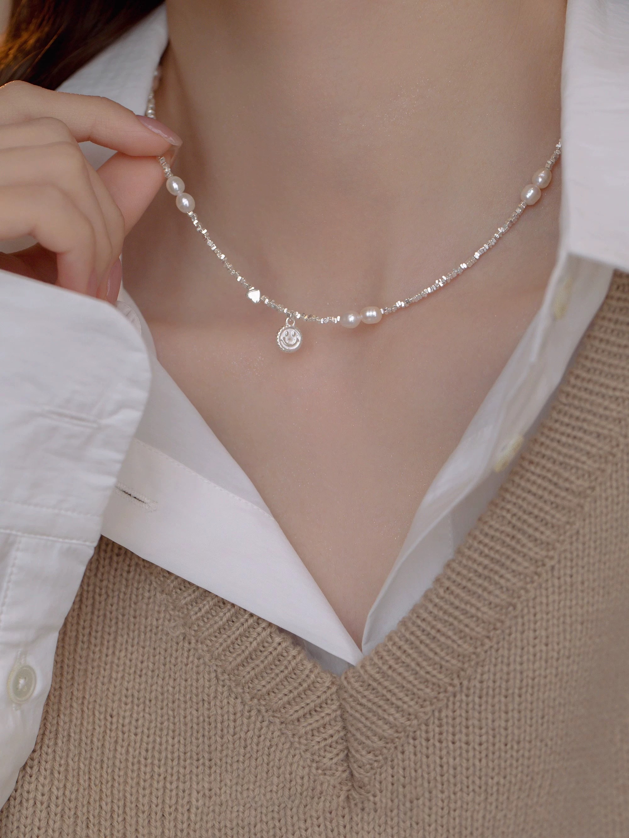 纯银珍珠碎银子项链轻奢小众设计锁骨链送老婆生日礼物