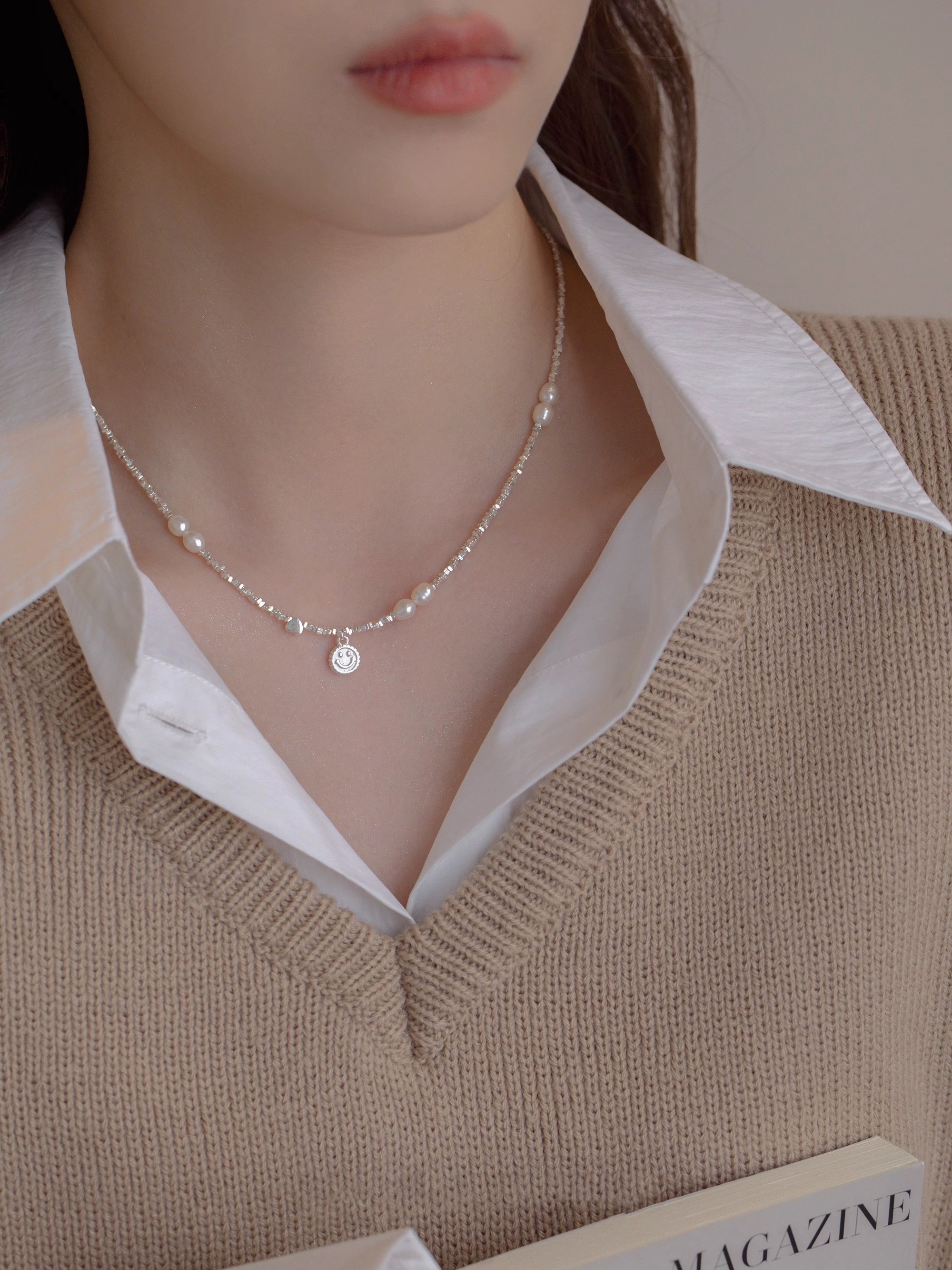 纯银珍珠碎银子项链轻奢小众设计锁骨链送老婆生日礼物细节图