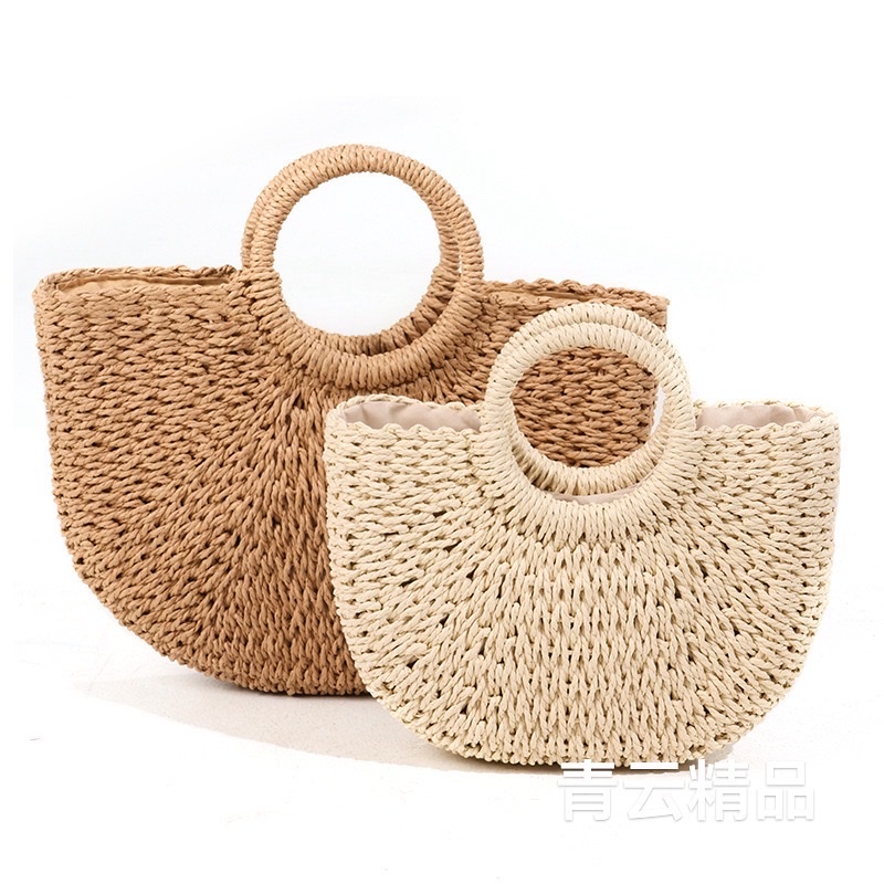 Paper rope woven bags, women's crossbody straw woven bags, small round bucket handbags, hand-woven straw woven bags, hollowed-out hand-woven bags, wholesale, customizable woven bags, straw woven bags, Lafite straw woven bags, women's straw woven bags, artistic straw woven bags detail image 2