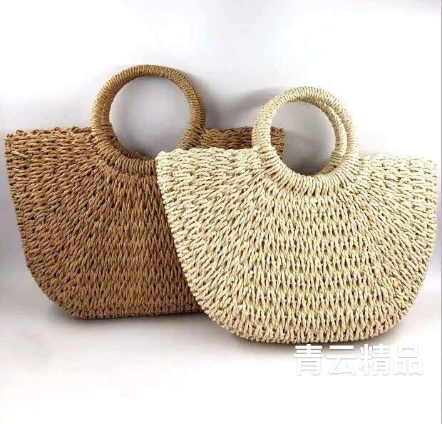 Paper rope woven bags, women's crossbody straw woven bags, small round bucket handbags, hand-woven straw woven bags, hollowed-out hand-woven bags, wholesale, customizable woven bags, straw woven bags, Lafite straw woven bags, women's straw woven bags, artistic straw woven bags detail image 4