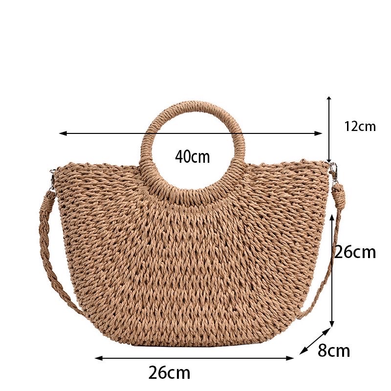 Paper rope woven bags, women's crossbody straw woven bags, small round bucket handbags, hand-woven straw woven bags, hollowed-out hand-woven bags, wholesale, customizable woven bags, straw woven bags, Lafite straw woven bags, women's straw woven bags, artistic straw woven bags detail image 8