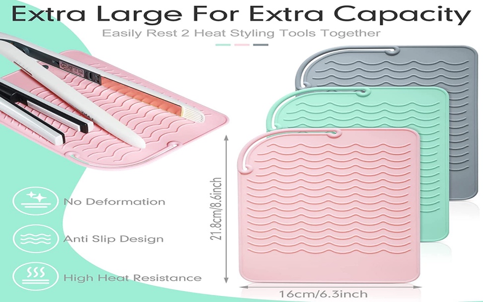 硅胶隔热防滑垫卷发棒垫便携夹板隔热垫防烫垫直发棒收纳防滑垫白底实物图