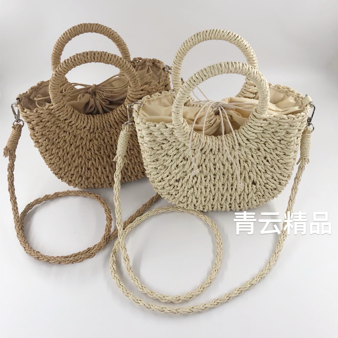Paper rope woven bags, women's crossbody straw woven bags, small round bucket handbags, hand-woven straw woven bags, hollowed-out hand-woven bags, wholesale, customizable woven bags, straw woven bags, Lafite straw woven bags, women's straw woven bags, artistic straw woven bags Application Scenario