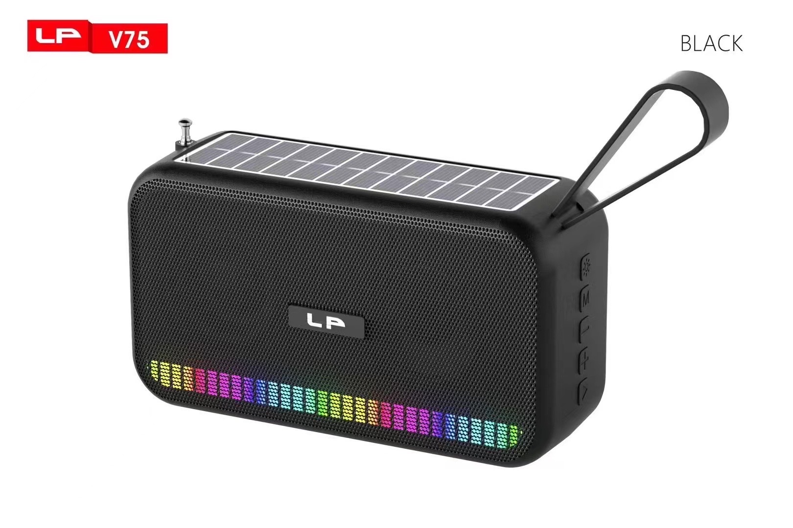 New African Hot Lp-V75 Portable Solar Bluetooth Speaker Rgb Color Lights Outdoor Portable External Fm Antenna Bluetooth Speaker