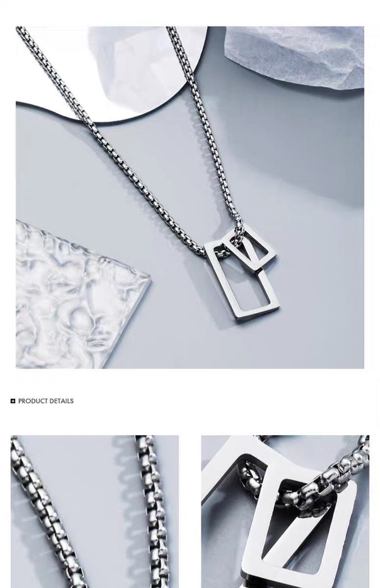 Geometric pendant men's trend titanium steel necklace men's high-end design sense, niche men's hoodie chain accessory detail image 3