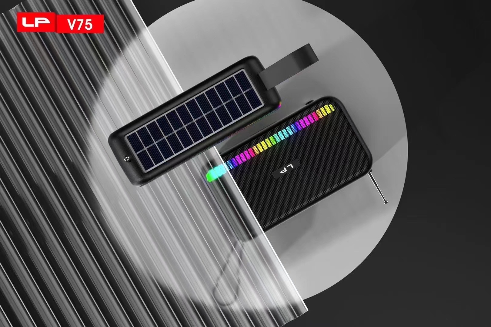 New African Hot Lp-V75 Portable Solar Bluetooth Speaker Rgb Color Lights Outdoor Portable External Fm Antenna Bluetooth Speaker Item Picture