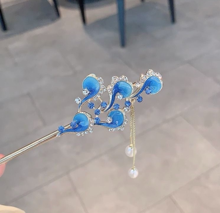 新中式蓝色大海发簪女流苏发钗古风盘发簪子日常现代简约汉服配饰