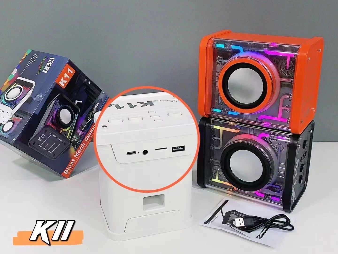 New Dazzle Mecha High-Power Subwoofer Wireless Bluetooth Speaker K11 Specification drawing