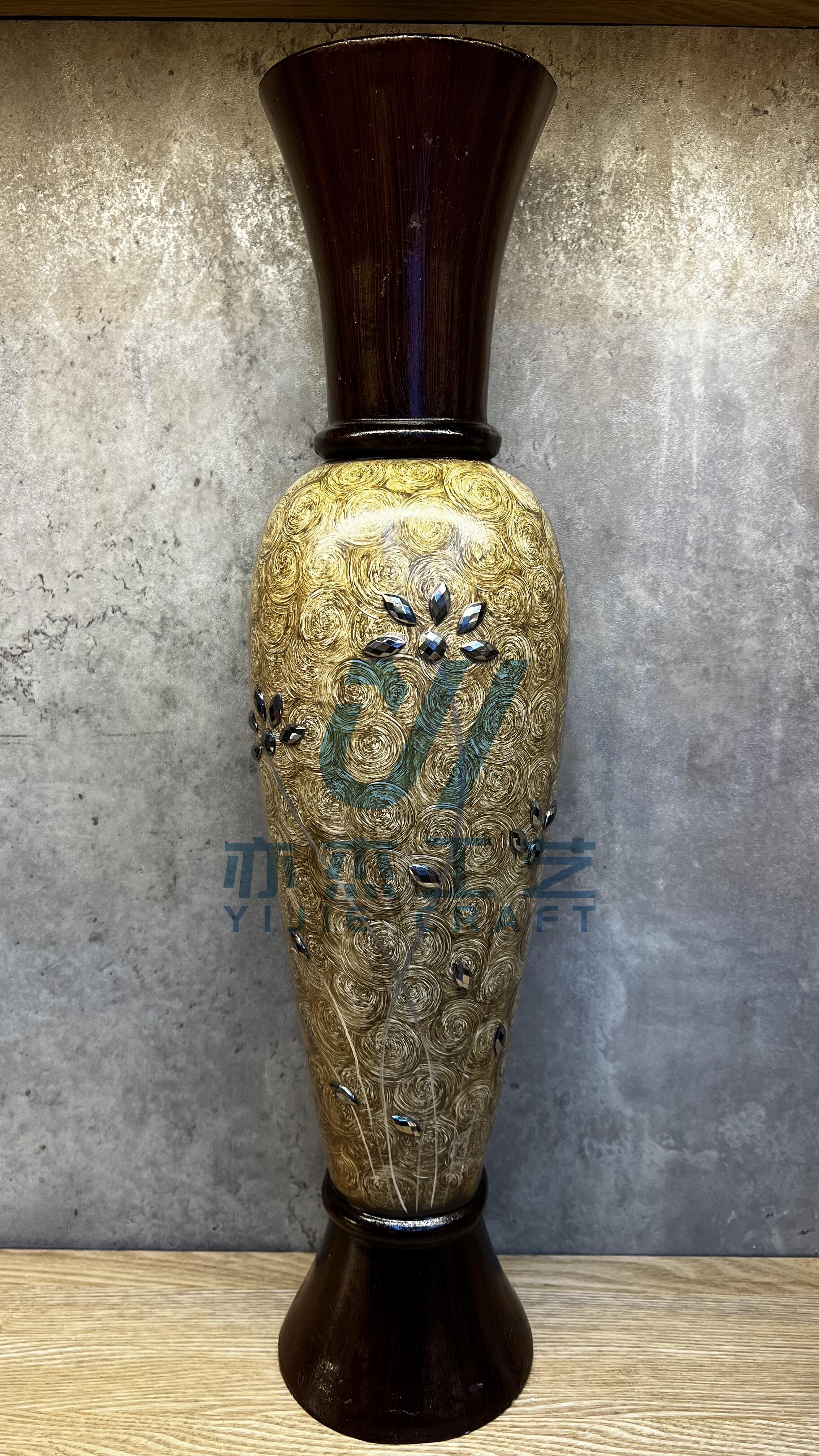 木制花瓶纯手工贴砖工艺MDF密度板材质支持来样定制不可水洗和放鲜花可搭配其他一些干花藤条来搭配玄关卧室和客厅花瓶摆件