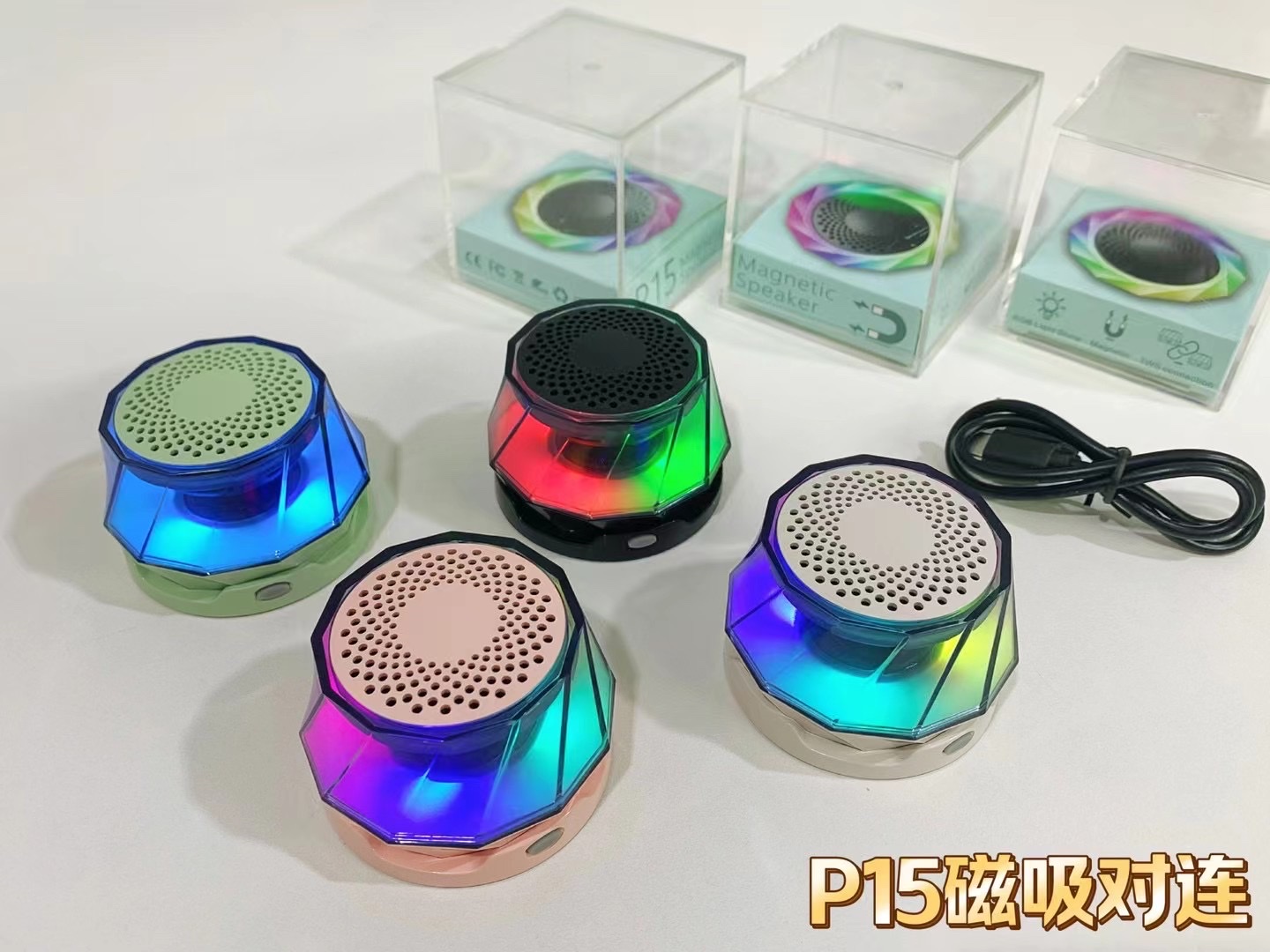 Magnetic Bluetooth Small Speaker Amazon Explosion Wireless Convenient Mini Subwoofer Led Small Steel Gun Bluetooth Speaker details Picture