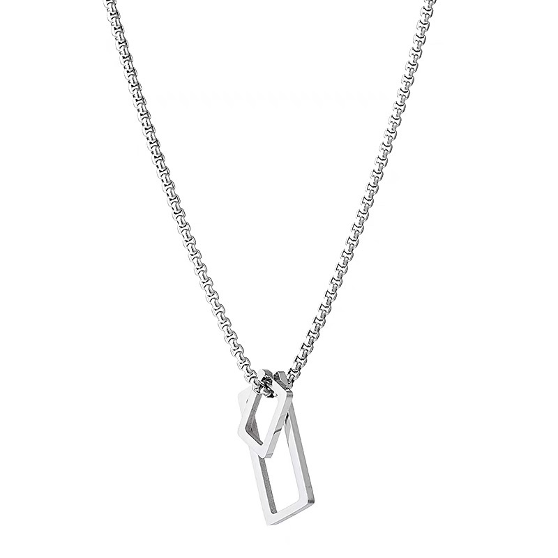 几何吊坠男潮钛钢项链男士高级设计感小众男生卫衣链子配饰
