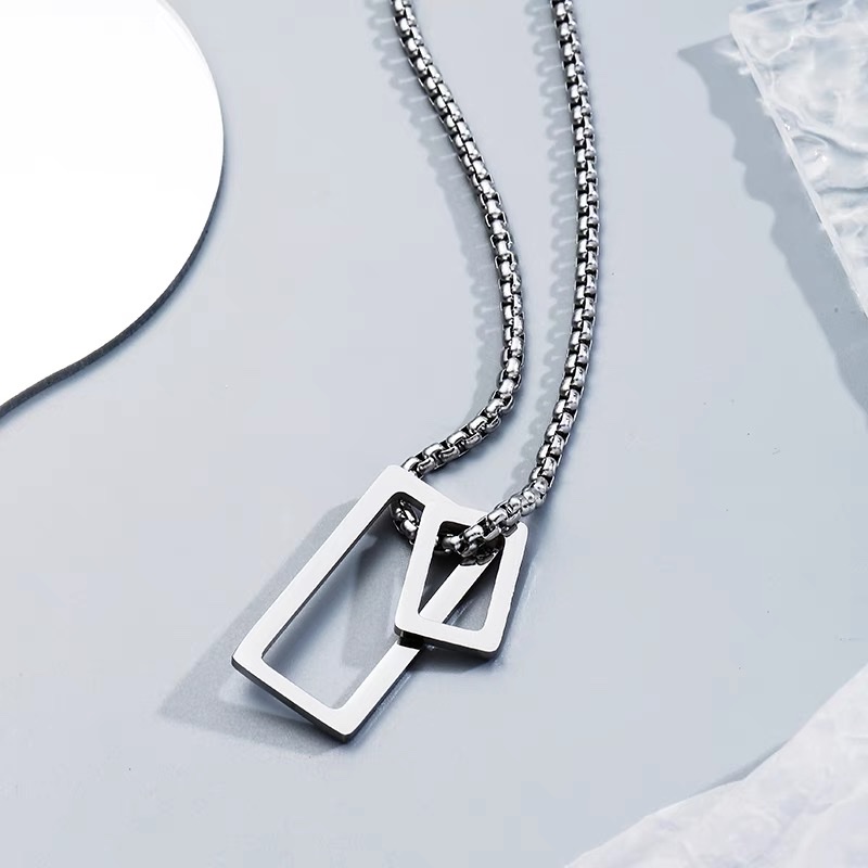Geometric pendant men's trend titanium steel necklace men's high-end design sense, niche men's hoodie chain accessory detail image 5