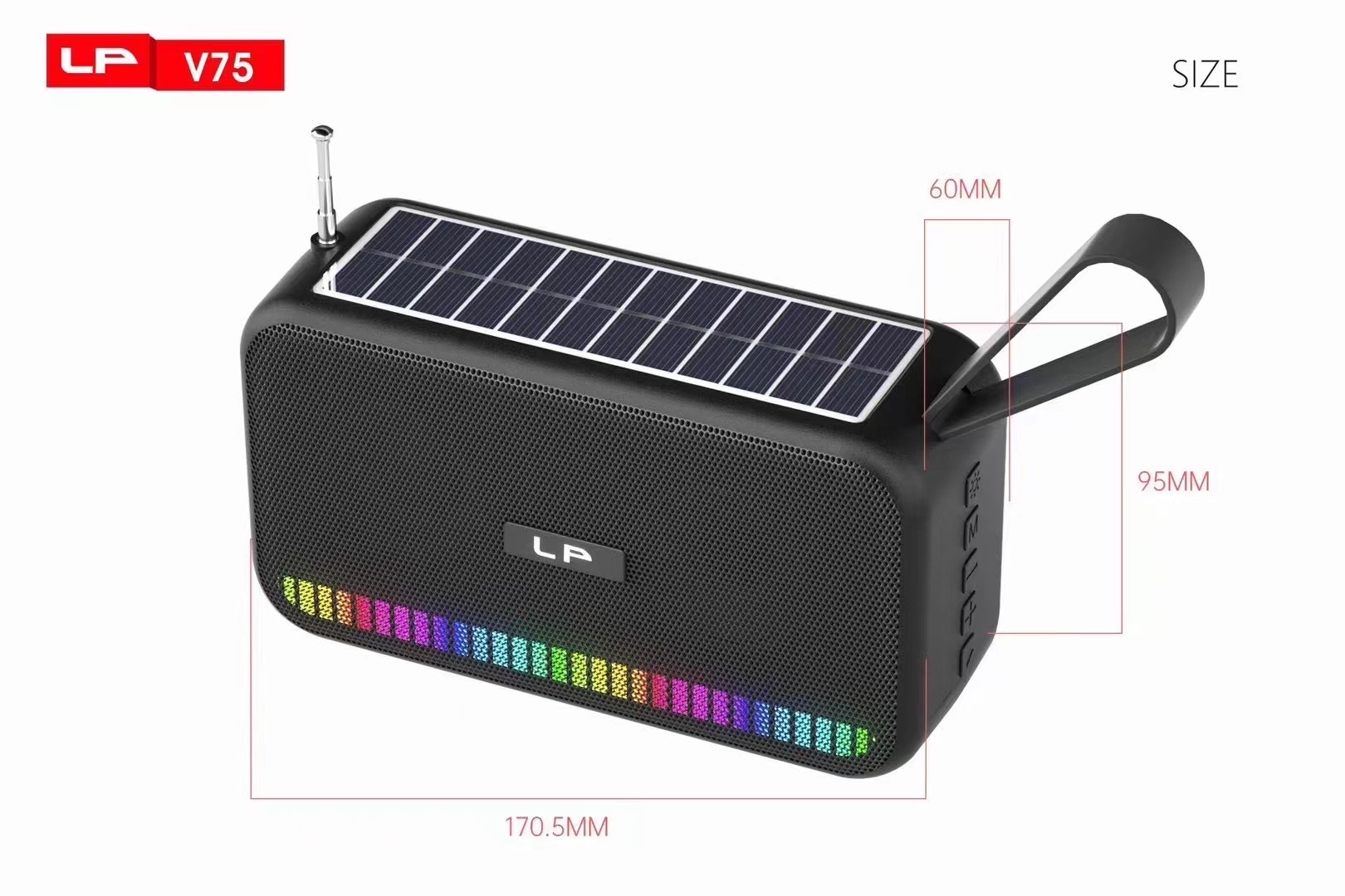 New African Hot Lp-V75 Portable Solar Bluetooth Speaker Rgb Color Lights Outdoor Portable External Fm Antenna Bluetooth Speaker details Picture