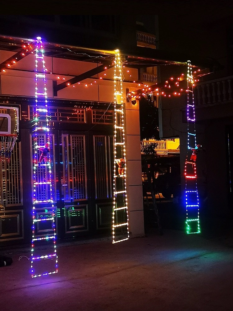 圣诞楼梯灯梯子灯户外装饰防水带攀登圣诞老人公仔挂件发光装饰灯