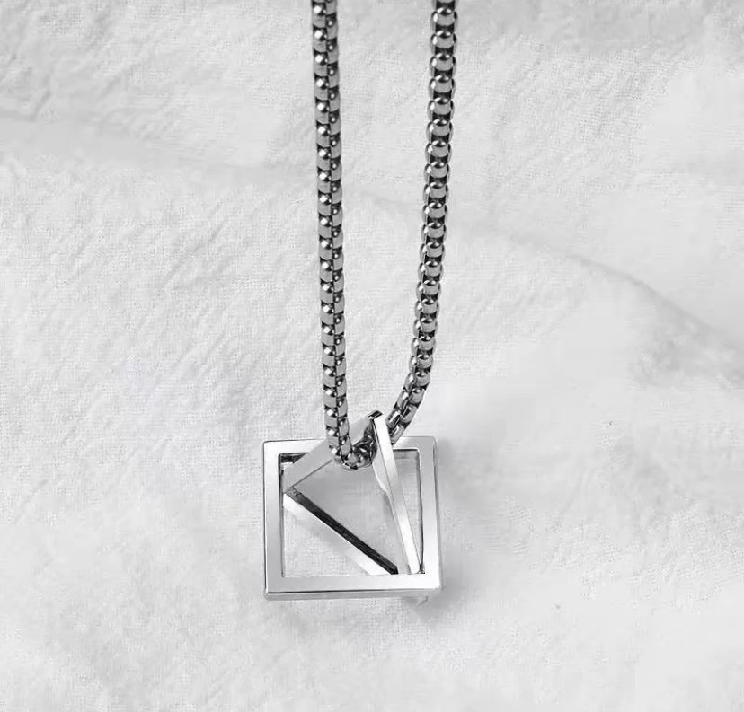 Triangular geometric necklace, men's trend titanium steel pendant, hip-hop style niche design sweater chain