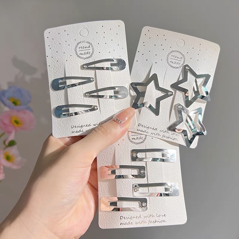 套装4个一卡宝宝碎发小夹子女孩刘海侧边银色金属儿童发卡随机发