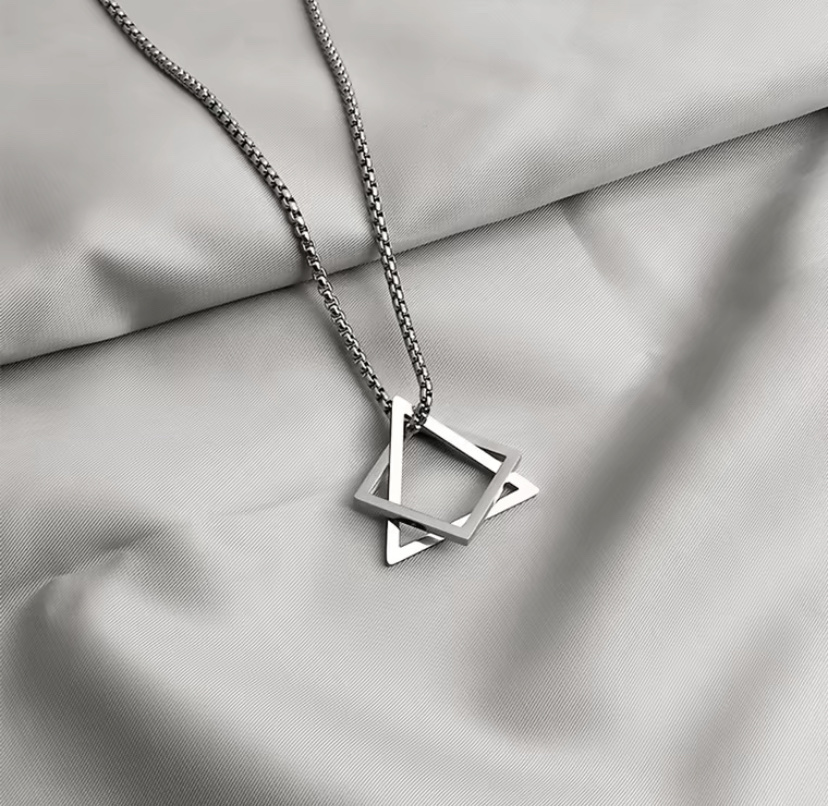 Triangular geometric necklace, men's trend titanium steel pendant, hip-hop style niche design sweater chain details Picture