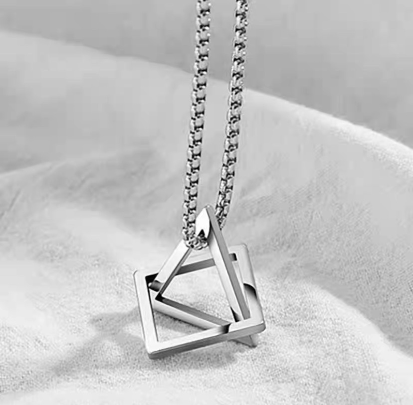 Triangular geometric necklace, men's trend titanium steel pendant, hip-hop style niche design sweater chain Application Scenario