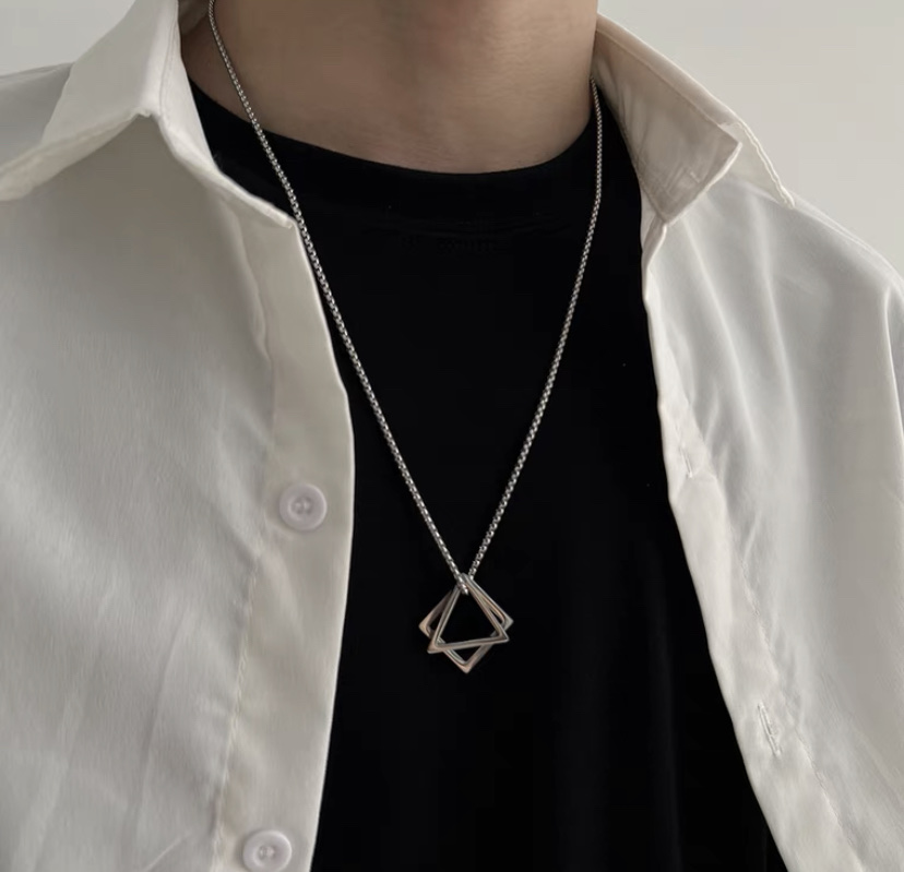 Triangular geometric necklace, men's trend titanium steel pendant, hip-hop style niche design sweater chain detail image 5