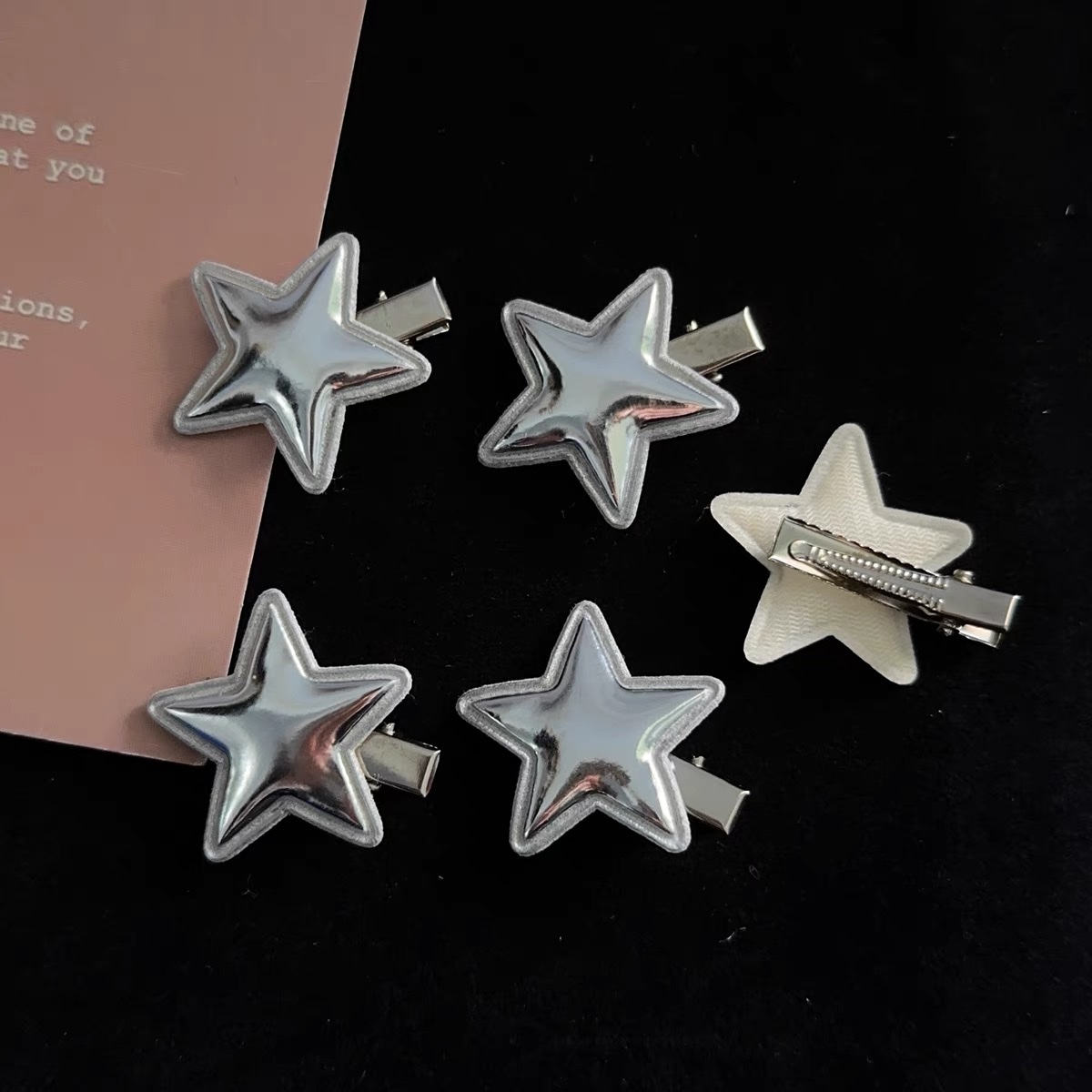 银色星星鸭夹皮质辣妹百搭甜美刘海发饰发卡儿童发卡