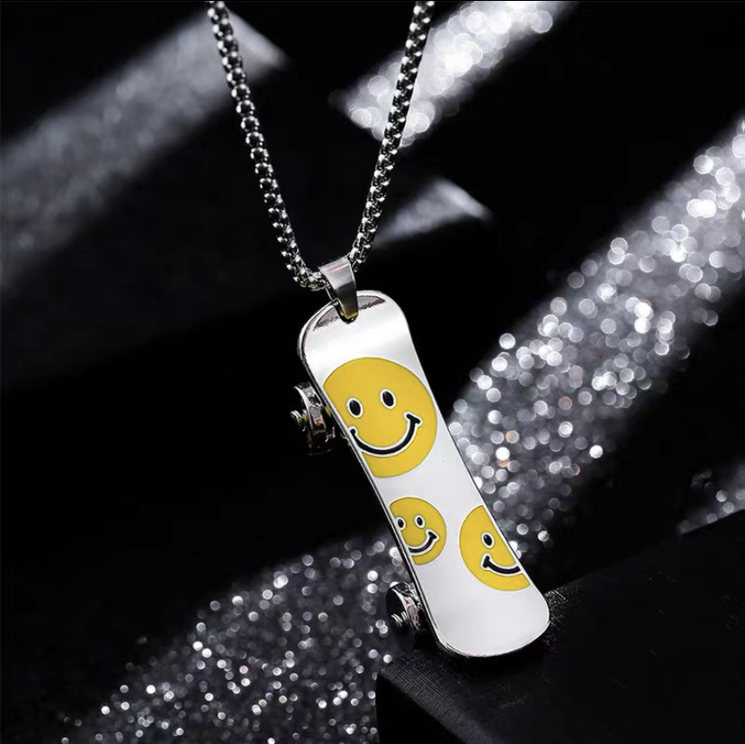 Titanium steel smiling face scooter pendant wheels Punk street cool and stylish necklace fashionable men's and women's hip-hop accessories detail image 5