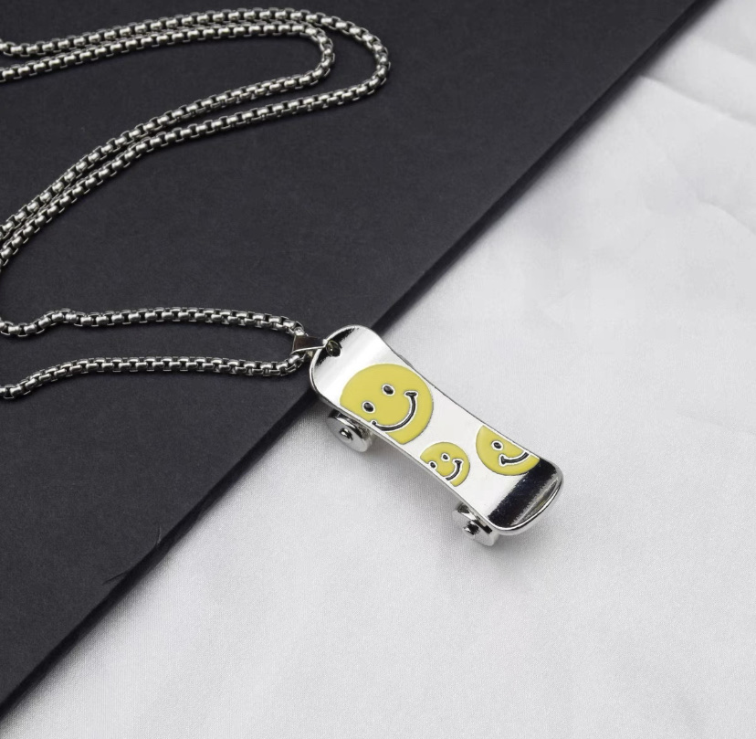 Titanium steel smiling face scooter pendant wheels Punk street cool and stylish necklace fashionable men's and women's hip-hop accessories detail image 4