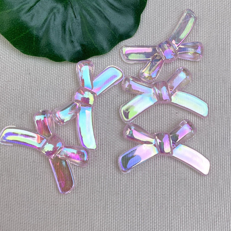 33mm transparent AB iridescent bow acrylic beaded pendant, diy handmade jewelry, phone case, hair clip material detail image 2