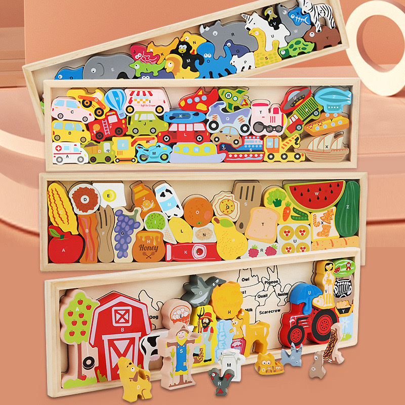 New cartoon traffic animal 3D puzzle board, wooden children's and babies' wooden early education and intelligence toy puzzle details Picture