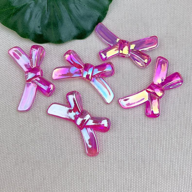 33mm transparent AB iridescent bow acrylic beaded pendant, diy handmade jewelry, phone case, hair clip material Item Picture