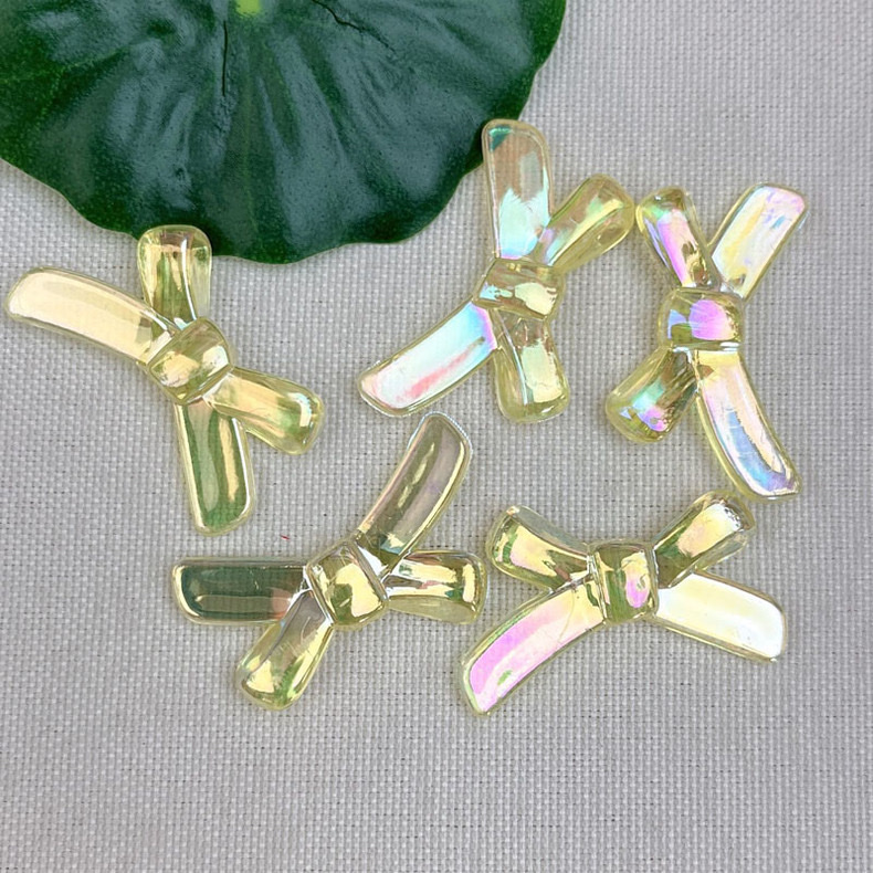 33mm transparent AB iridescent bow acrylic beaded pendant, diy handmade jewelry, phone case, hair clip material detail image 6