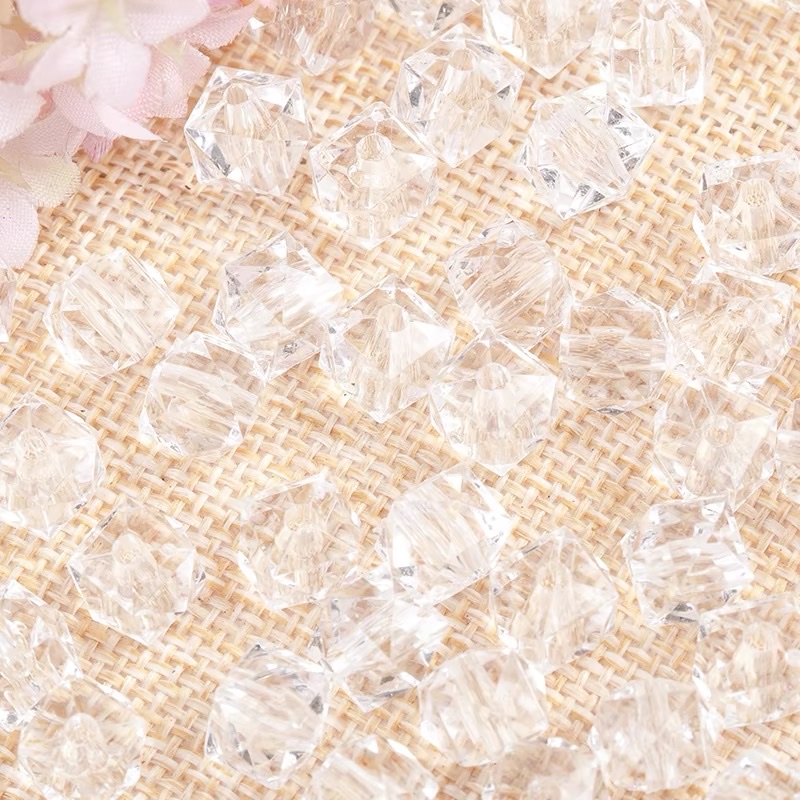 8mm四方珠透明水晶亚克力散珠子diy手工饰品创意立体菱形穿孔串珠细节图