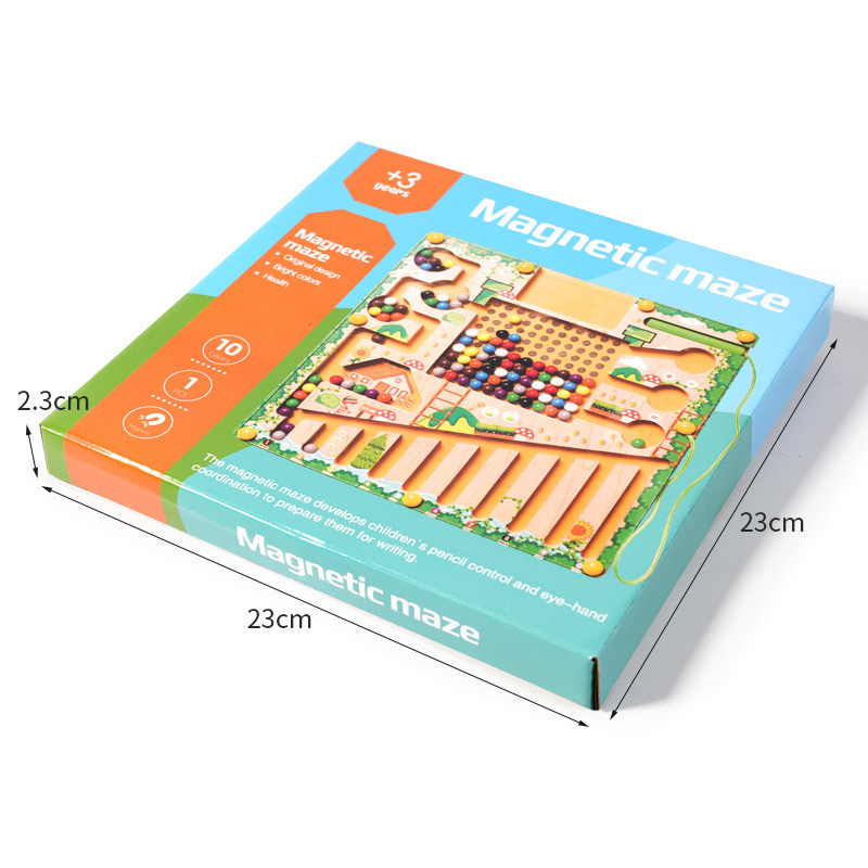 The wooden magnetic beaded maze toy is a game for children to use pens and draw iron for early education, which benefits their intelligence and logical thinking training Item Picture