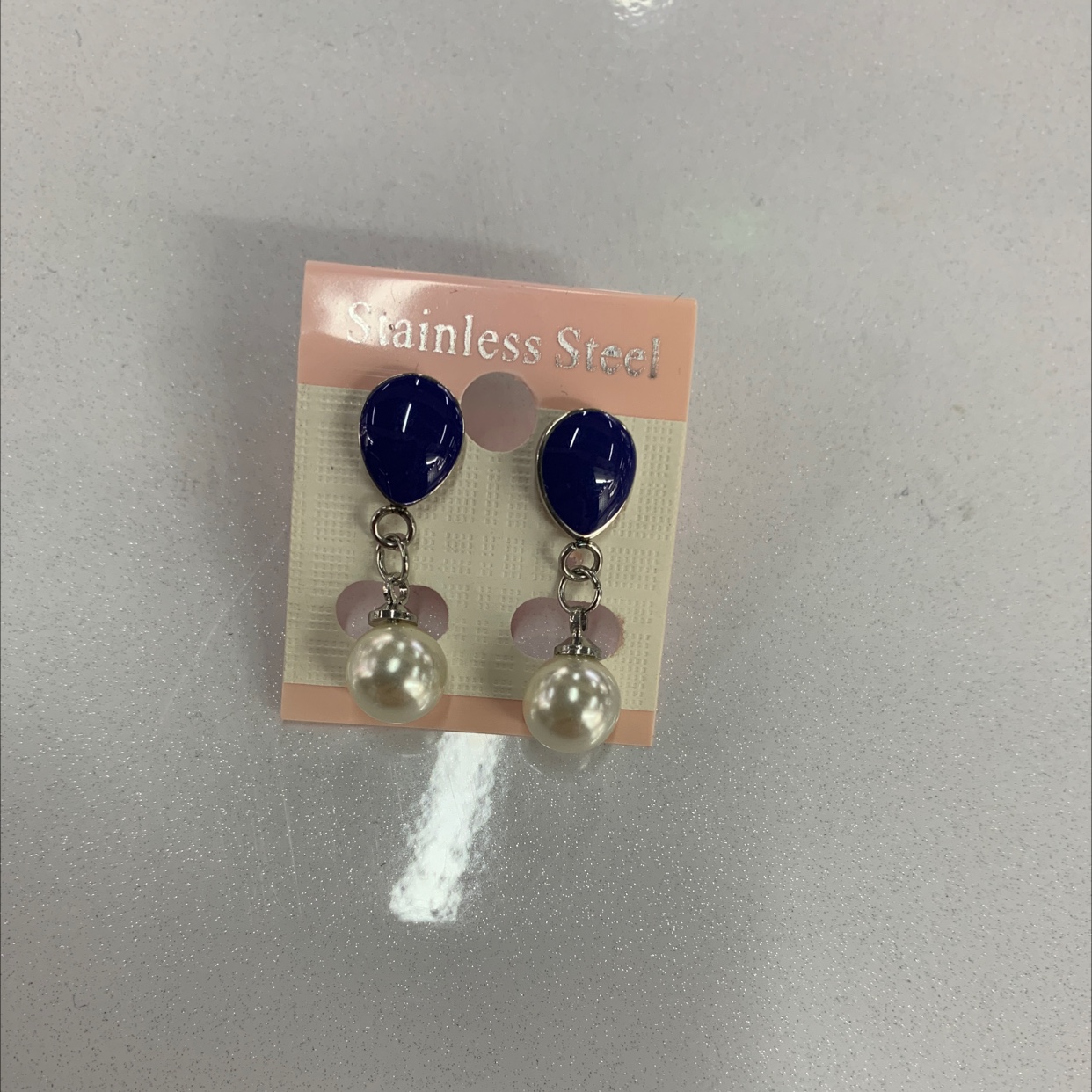 程洁饰品不绣钢滴油珍珠兰色耳环耳钉款式时尚大方得体珍珠耳钉