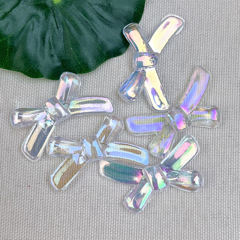 33mm透明AB幻彩蝴蝶结亚克力串珠吊坠diy手工饰品手机壳发夹材料