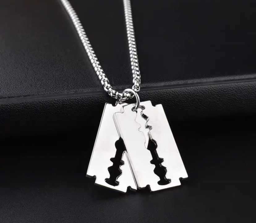 Single and double razor necklace for men, pure silver, the same style as Li Ronghao's, a niche and unique necklace accessory, versatile and fashionable men's collarbone chain Specification image
