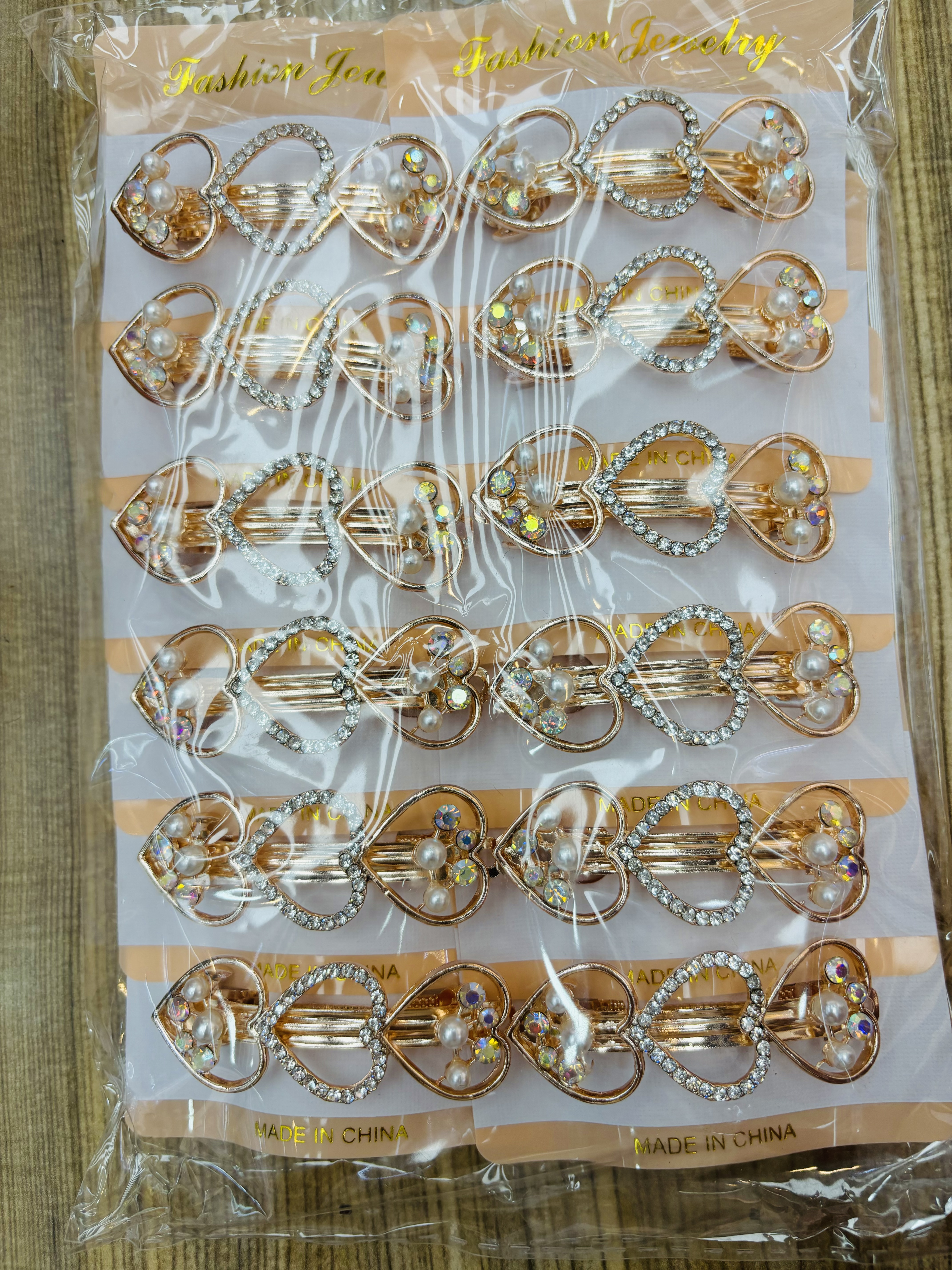 6cm alloy diamond pearl Heart hair clip with rose gold top thumbnail