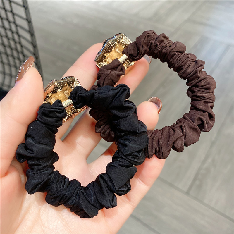 超仙女甜美布艺小肠圈柔软头绳百搭方形水钻发圈扎头发橡皮筋发饰 细节图