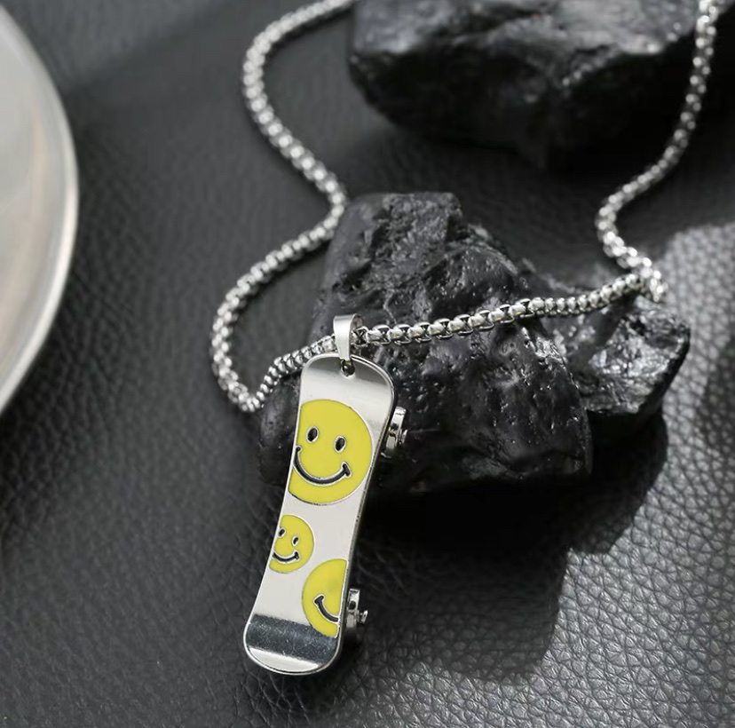 Titanium steel smiling face scooter pendant wheels Punk street cool and stylish necklace fashionable men's and women's hip-hop accessories